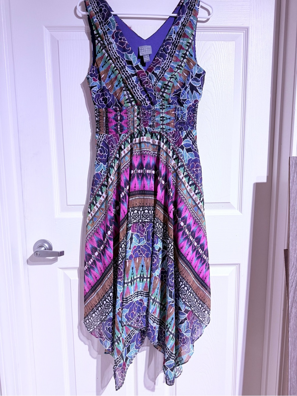 Rabbit Sleeveless Y2K Fairycore Boho Dress | Vibrant Geometric Chiffon hanky Hem